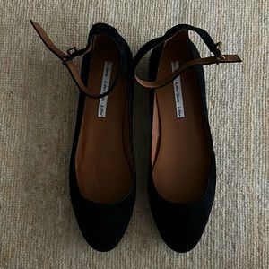 & Other Stories Ankle Strap Ballet Flat - Black Suede